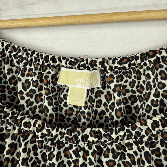 Michael Michael Kors Leopard Print Off the Shoulder Asymmetrical Hem Top Size 2X - Picture 2 of 7